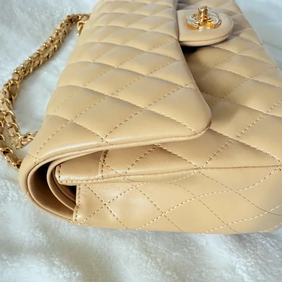 Chanel Beige Quilted Leather Chain Bag - Picture 6 of 12